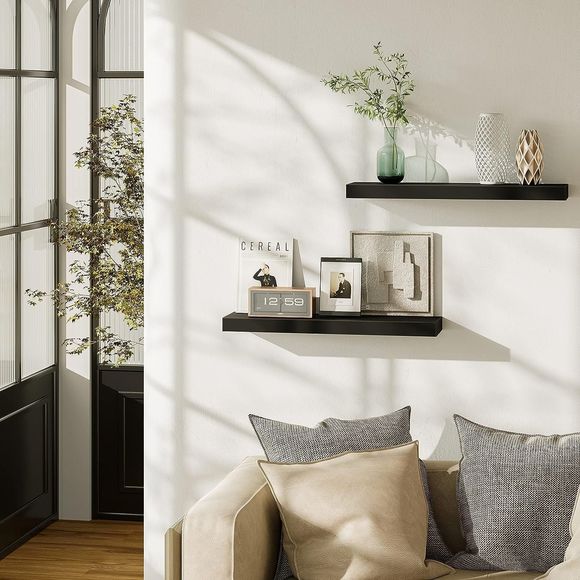 Shelves Floating Wall Shelf 24"x6" Set of 2 Matte Black - Picture 4 of 8